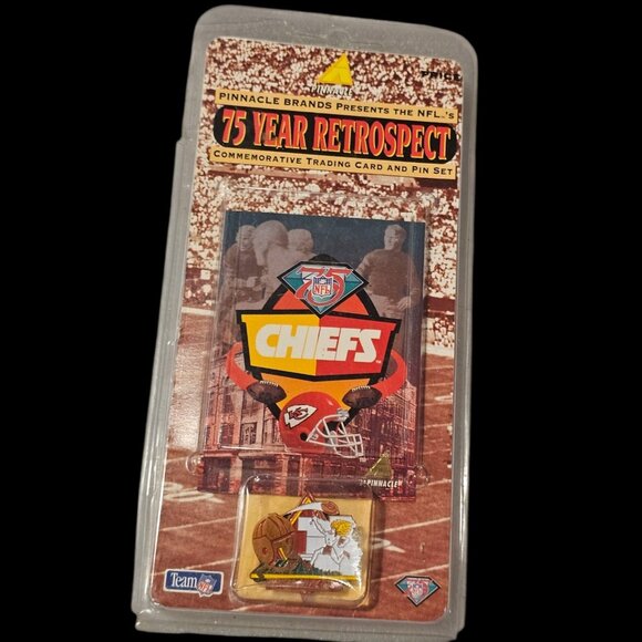 90s Kansas City Chiefs Gift Pin Card Set Pinnacle 1994 75 yr Retrospect Retro - Picture 1 of 12